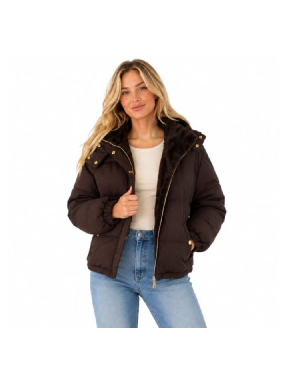 Reversible Sherpa Fleece Puffer Jacket Hooded Winter Coat